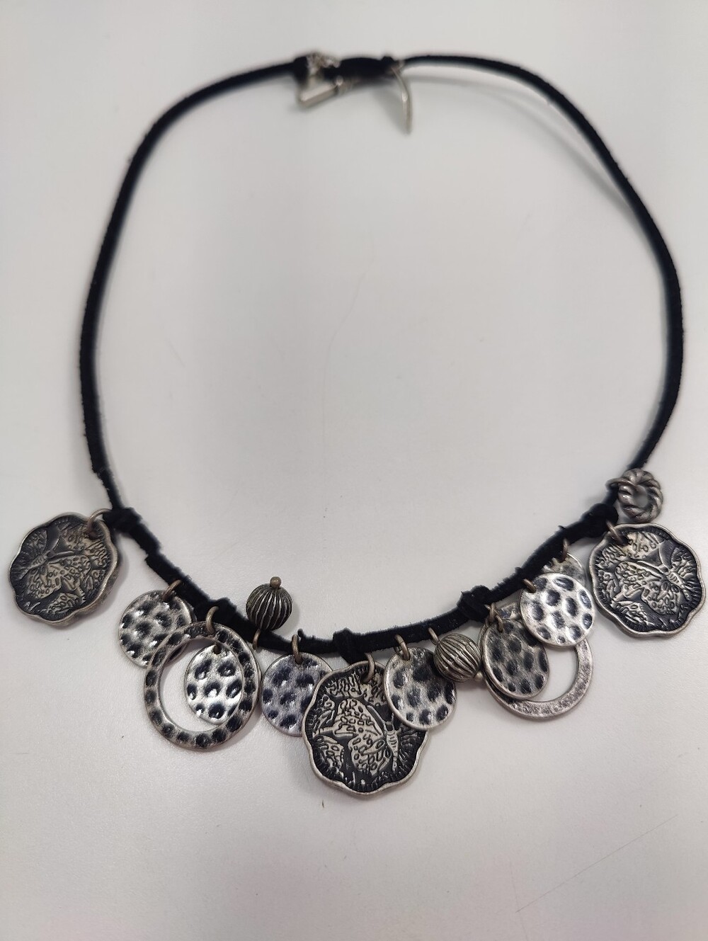 Nine West Vintage America Silver Tone Floral Boho Statement Necklace